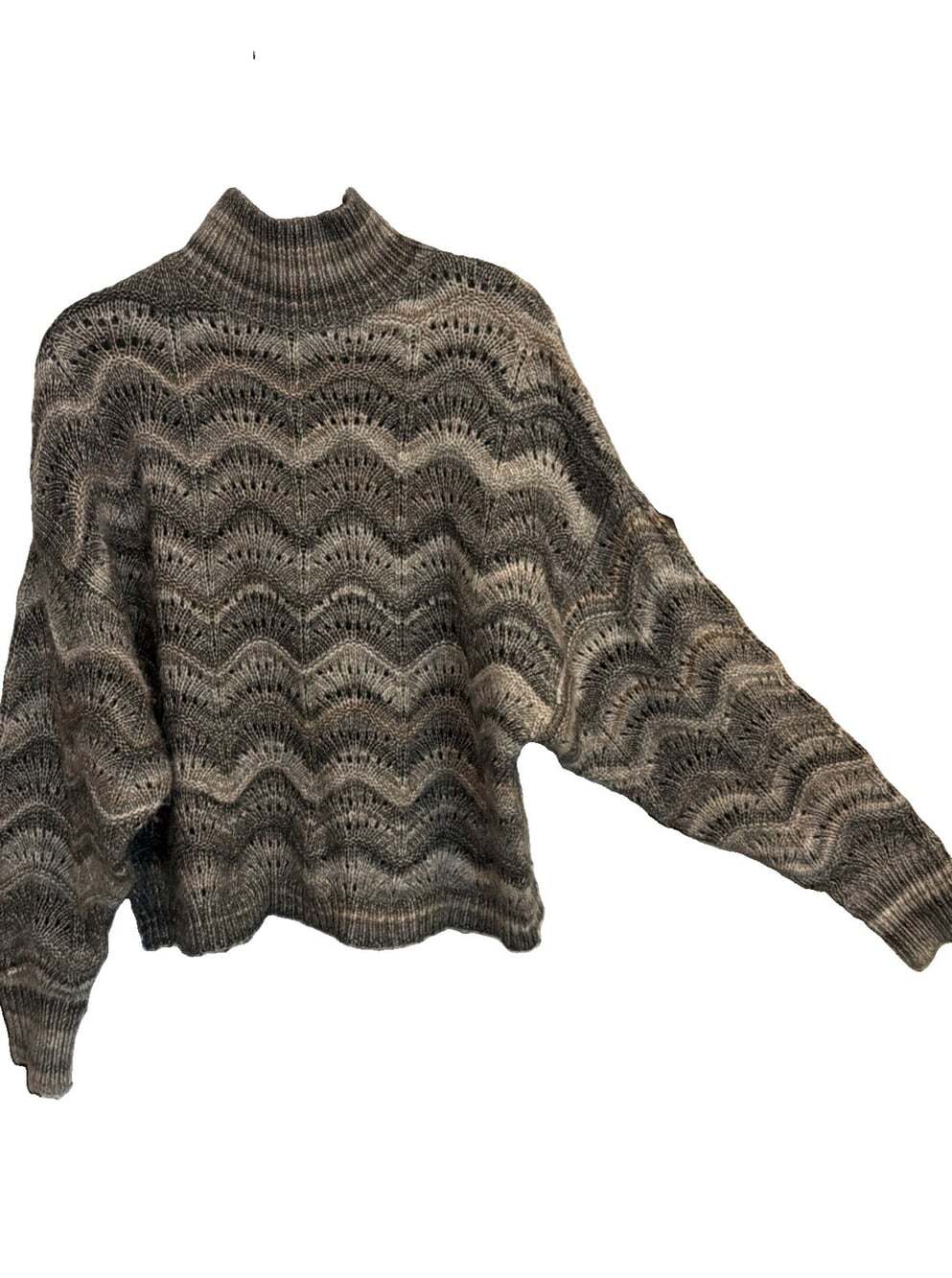 NWT ANA Chevron Wave Gray Beige Mock Neck Knit Sweater S Pit2Pit42”/L20”